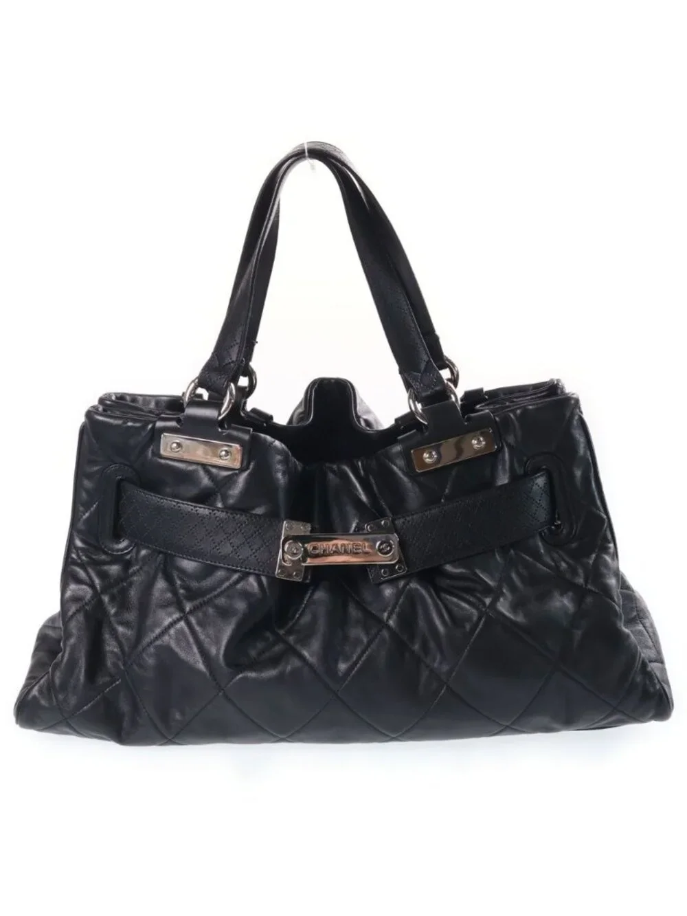 Chanel Paris London Door Latch Tote Bag Lambskin Black Silver 12